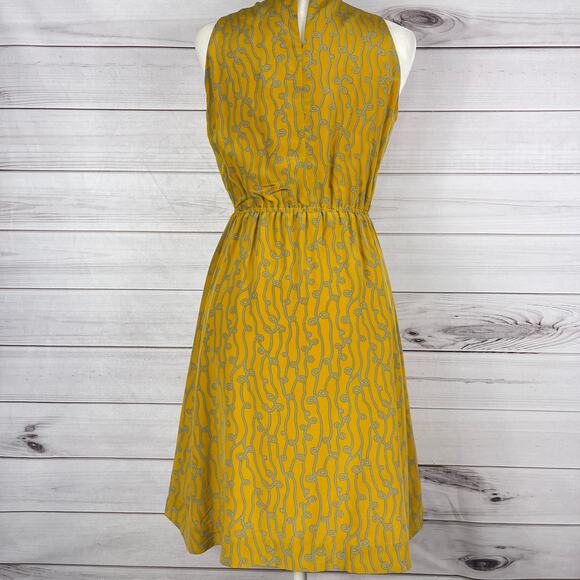 Anthropologie Girls From Savoy Silk Dress Mustard Yellow Gray Sz 4 - Picture 4 of 8